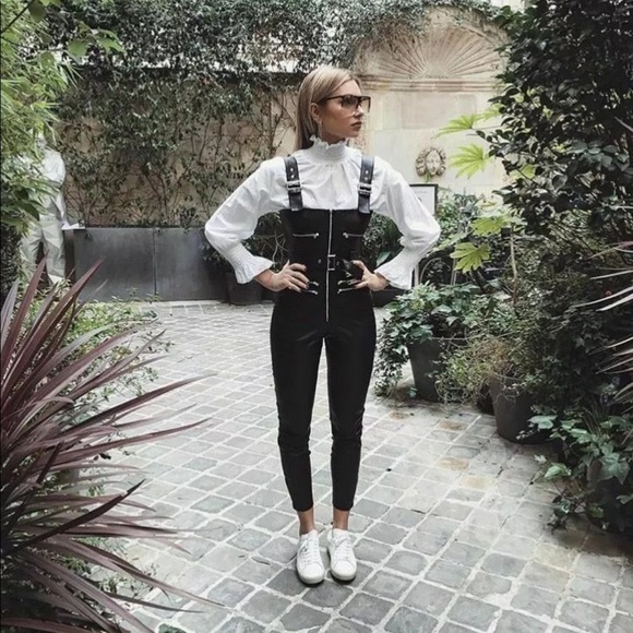 NEW WeWoreWhat Moto Vegan Leather Overalls in Black Size XS - Picture 7 of 9